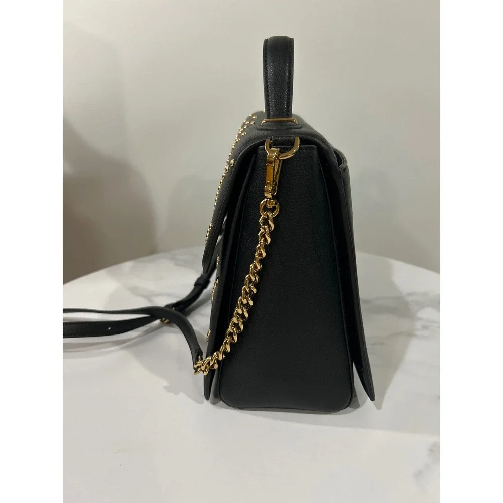 KARL LAGERFELD Paris Black Leather Studded Crossbody Flap Bag‎ - Picture 4 of 12